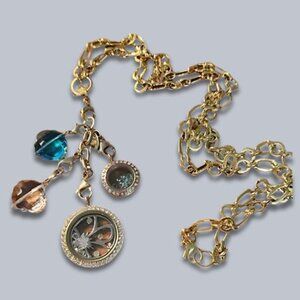 Authentic Origami Owl Butterfly Accent Charm Necklace Dangle Locket Gold/Blue OS